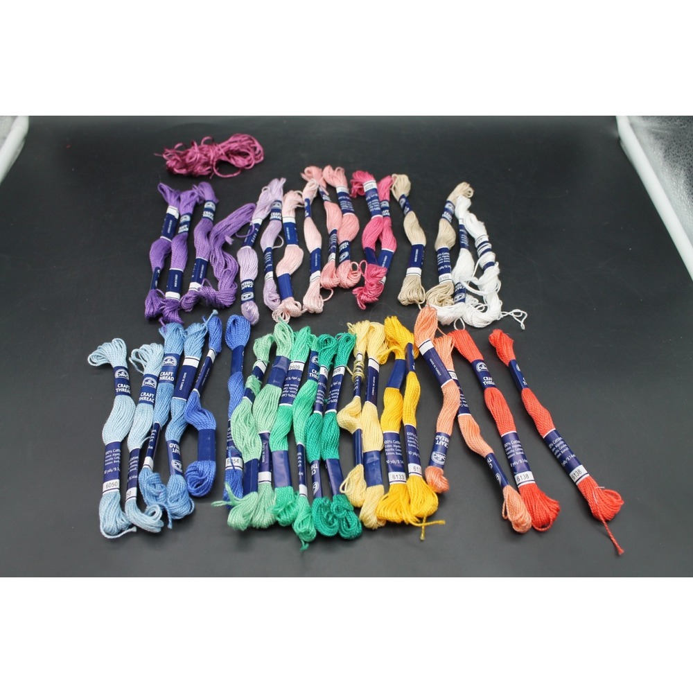DMC Craft Thread Skeins Lot of 37 Mixed Colors Cotton Embroidery Needlepoint